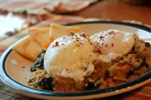 An essential high protein, high fibre addition to your gluten free breakfast.  Poached eggs with lentils are a weekend dish that can be reheated during the week.