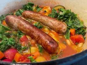 colourful sausage braise