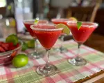 4 strawberry margaritas on dining room table