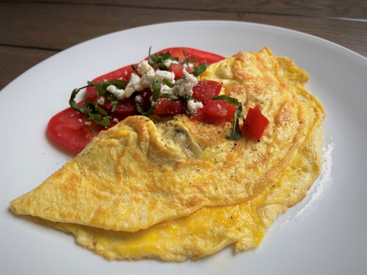 gluten free omelet with tomato basil and feta