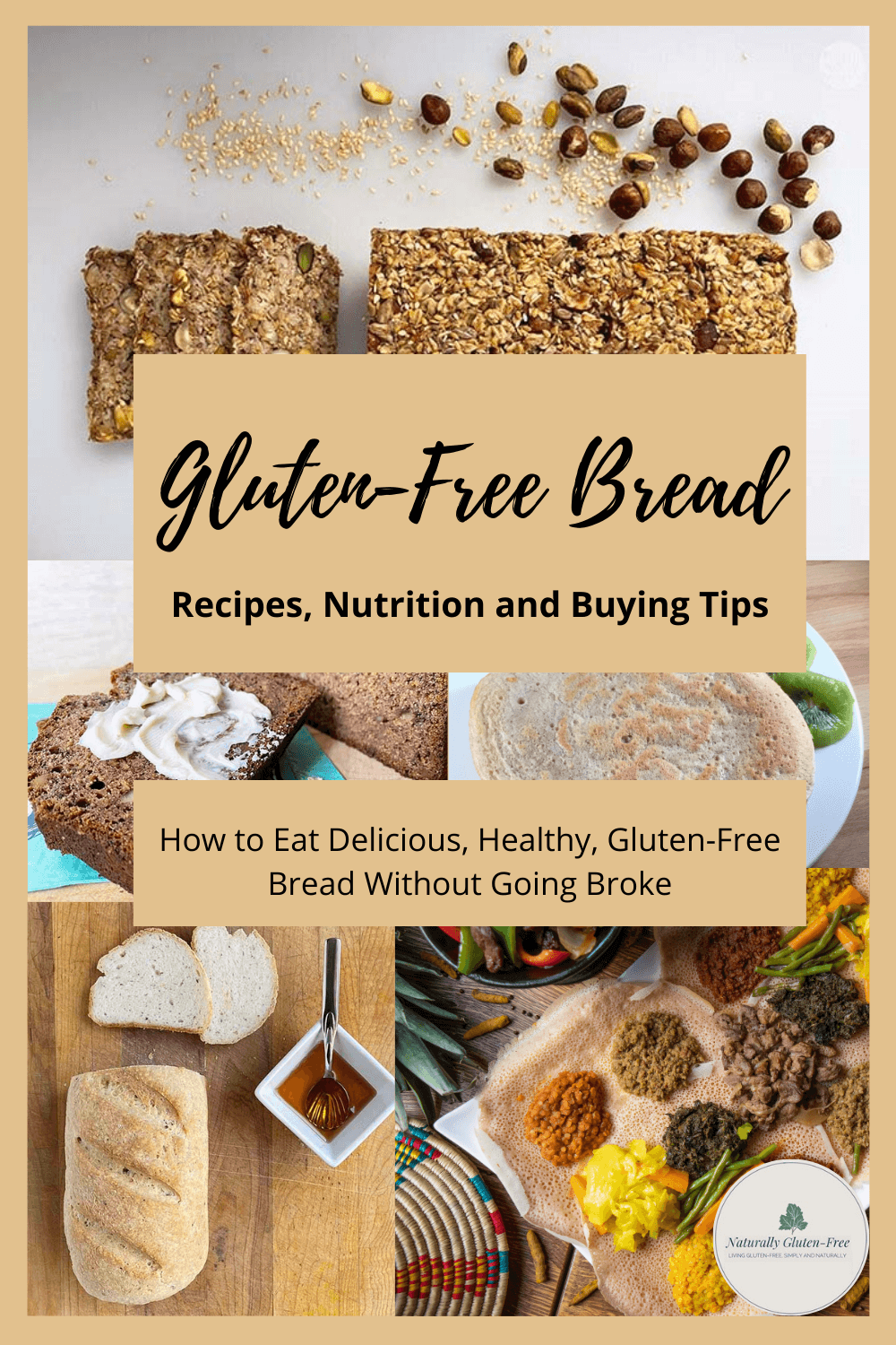 Gluten Free Bread Pinterest.Variety of gluten-free breads.text: Gluten-Free Bread, recipes, nutrition and buying tips.  How to eat healthy delicious gluten free bread without going broke.