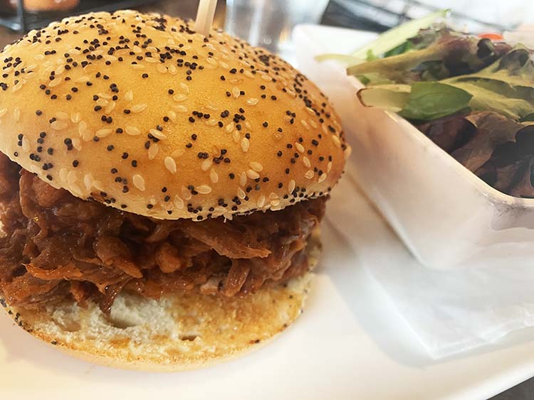 Gluten free pulled pork sandwich and salad at Arthur's Pub Cobourg Ontario Gluten free pulled pork sandwich and salad at Arthur's Pub Cobourg Ontario