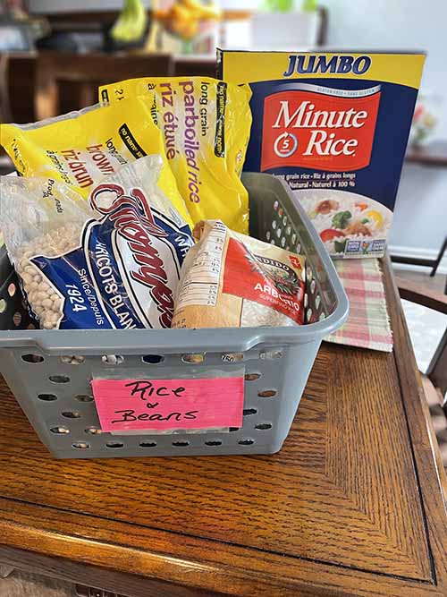 labelled basket with rice and beans labelled basket with rice and beans