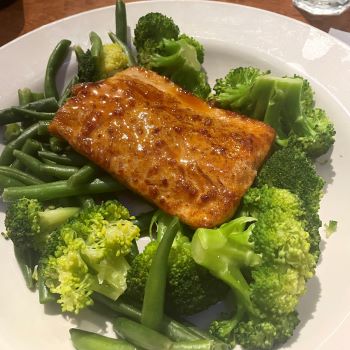 Blu Star Grill chipotle salmon with green veg