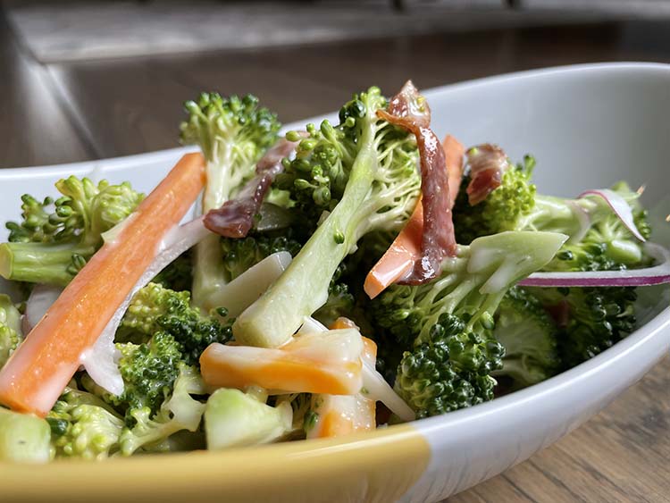 colourful broccoli salad in a bowl