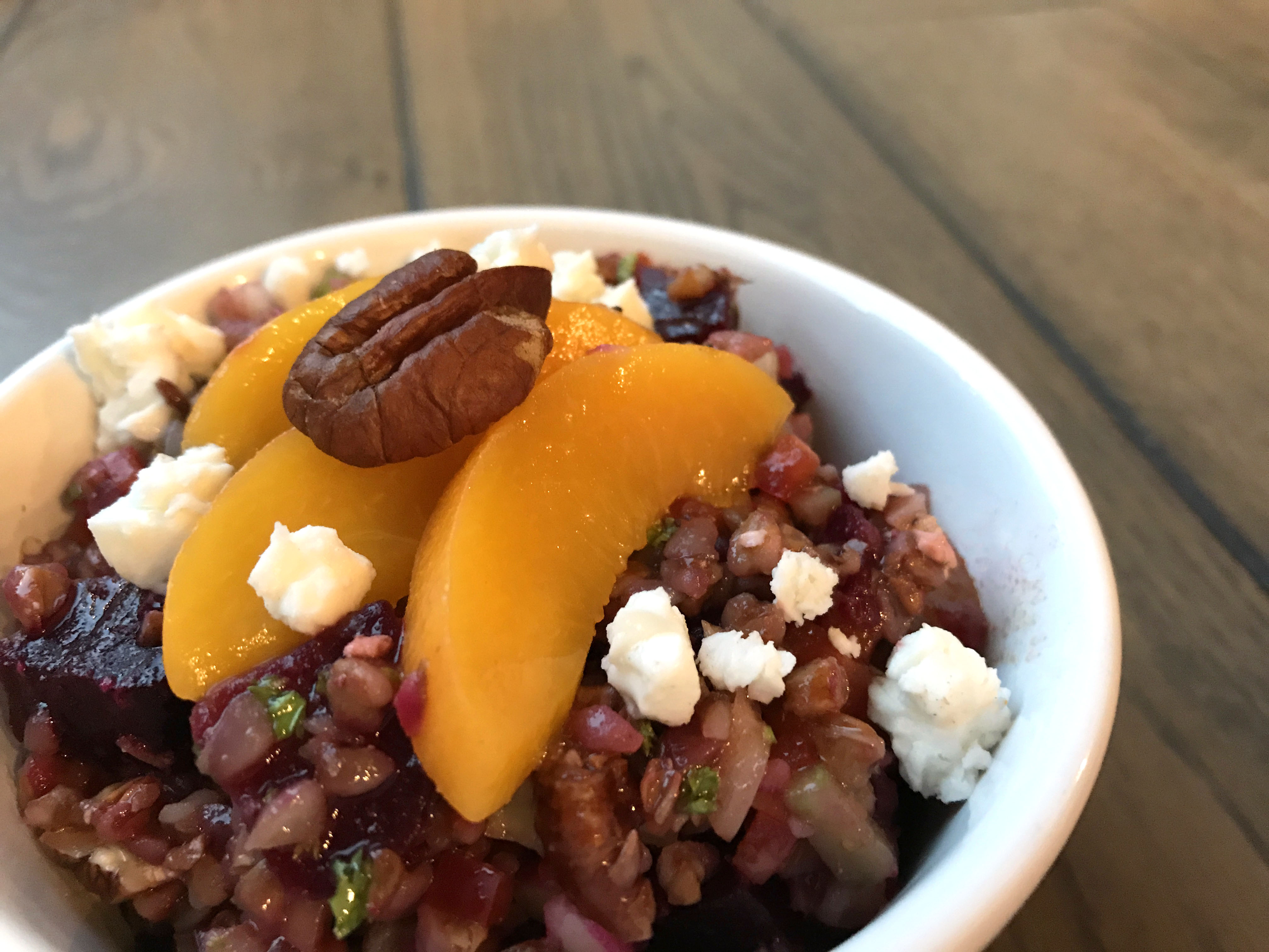 Gluten free grains can be incorporated into your diet in so many delicious and interesting ways.  This Buckwheat salad with beet, peaches and feta is wholesome enough for every day and fancy enough for company