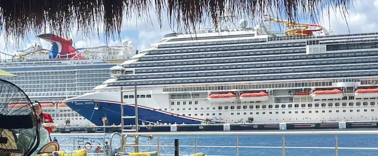 Carnival breeze with Celebration in the background from Margaritaville Cozumel Carnival breeze with Celebration in the background from Margaritaville Cozumel