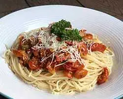 gluten free pasta with cherry tomato sauce