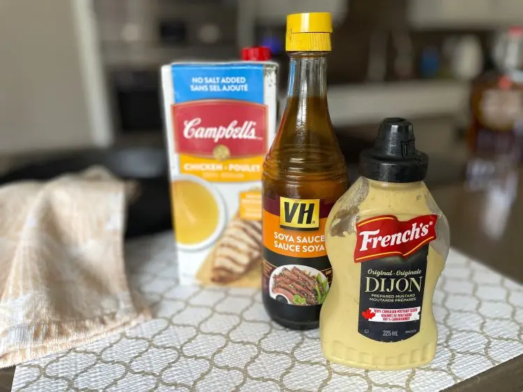chicken broth, soy sauce and dijon mustard.