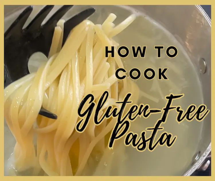 Cooking gluten free pasta in pot with black pasta claw