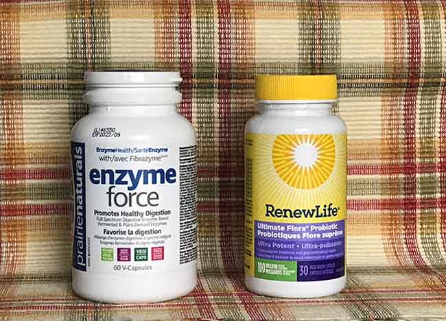 two bottles, one of digestive enzymes and one of pro-biotics. two bottles, one of digestive enzymes and one of pro-biotics.