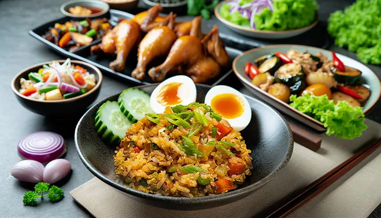 gluten free fried rice with barbecue chicken and roasted veggies
