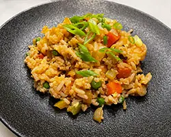 fried rice on black plate