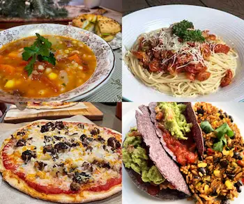 a collage of gluten free food including pizza, pasta, tacos and soup a collage of gluten free food including pizza, pasta, tacos and soup