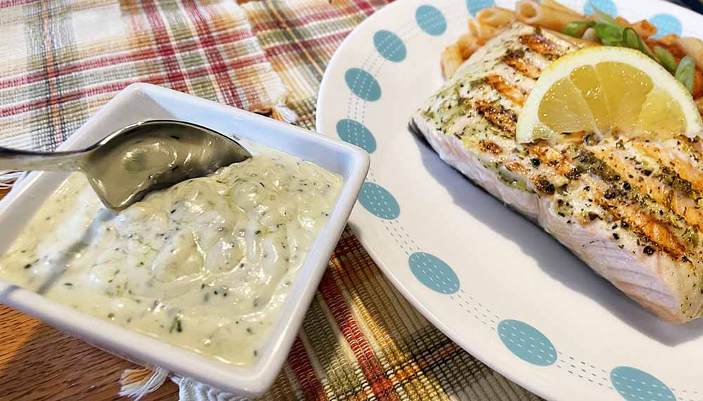 gluten-free sauces: grilled salmon with aioli sauce. gluten-free sauces: grilled salmon with aioli sauce.