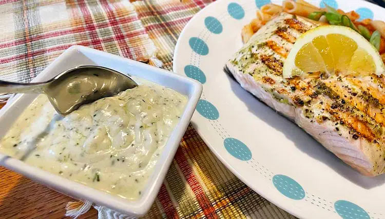 aioli and salmon plated