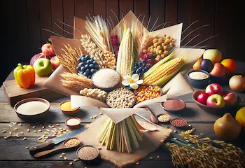 bouquet of gluten free grains on a farm style table.