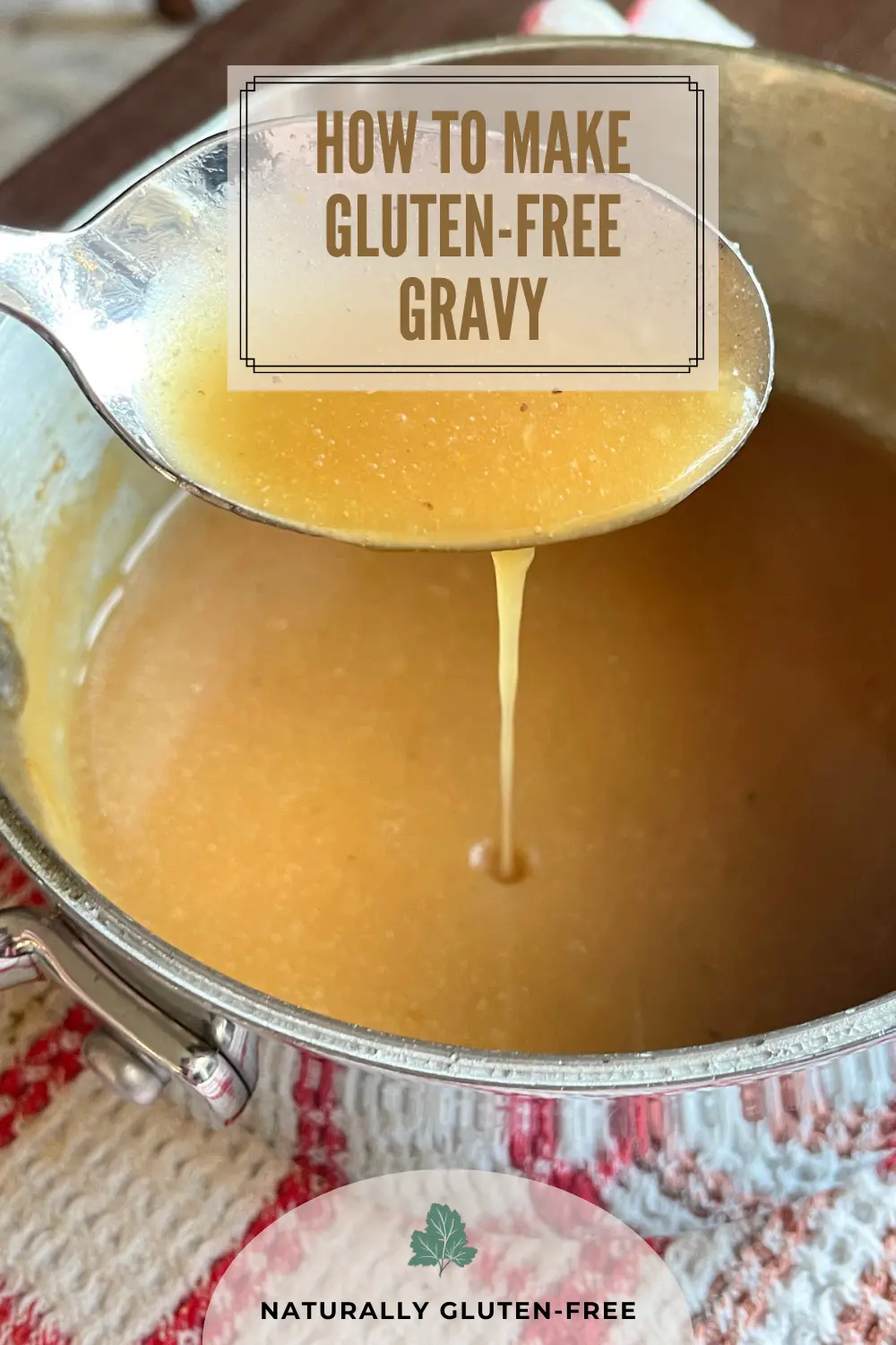 Pin Image - gluten-free gravy dripping from spoon
