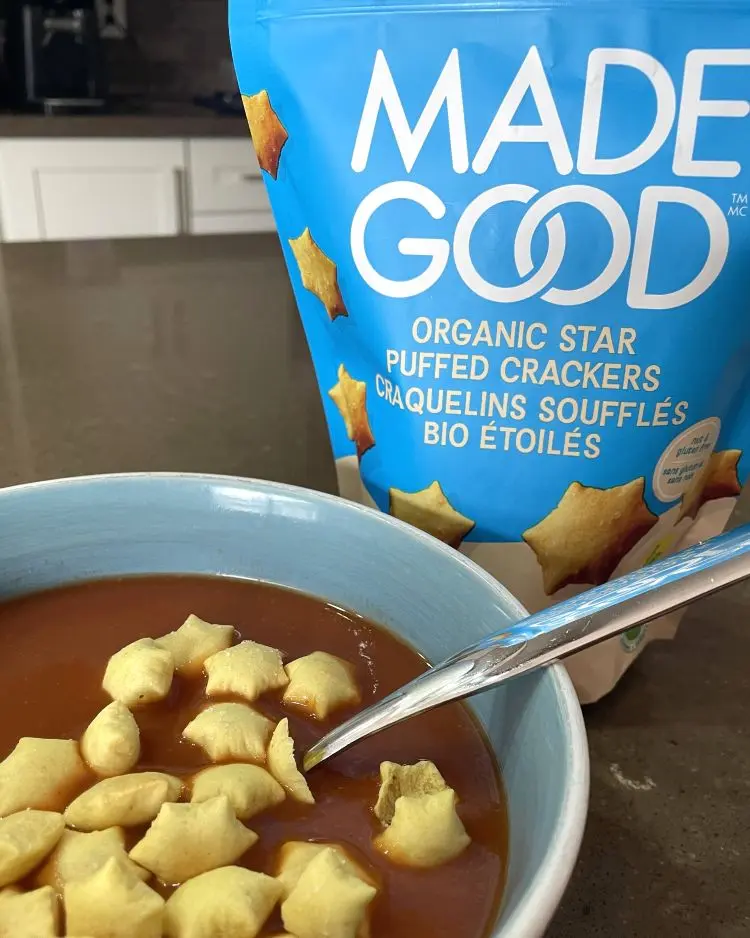 Made Good star crackers with tomato soup Made Good star crackers with tomato soup