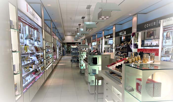 Drug store cosmetic aisle.