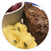meatloaf with mashed potatoes and salad