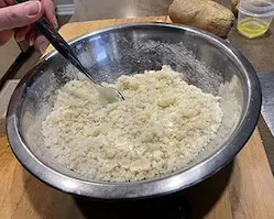 Potato pizza dough in mixing bowl Potato pizza dough in mixing bowl