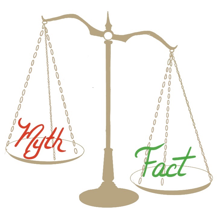 drawing of scales with text myth on one side and fact on the other