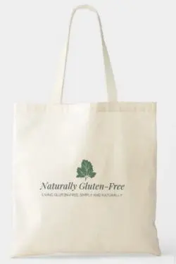 NGF themed tote bag with NGF logo and tagline - living gluten free, simply and naturally