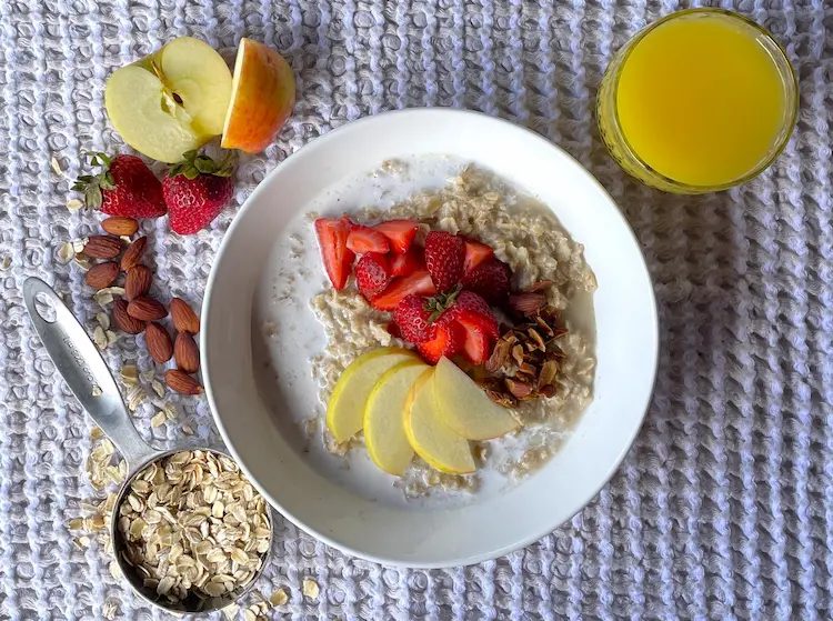 oatmeal with fruit and nuts overhead shot oatmeal with fruit and nuts overhead shot