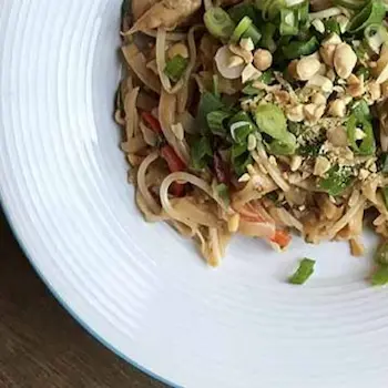 pad thai on a white plate