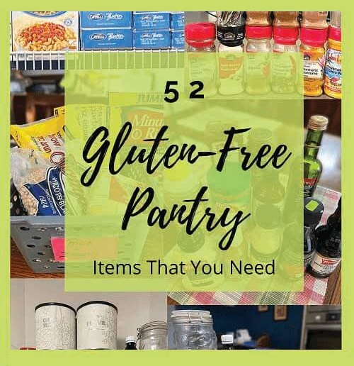 gluten-free pantry photos with text over top