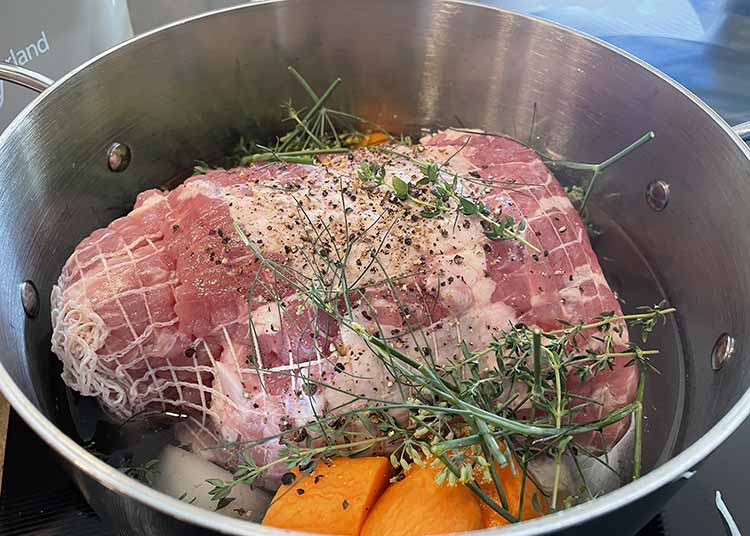 pork cottage roll in pot with herbs pork cottage roll in pot with herbs