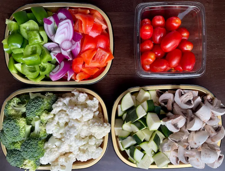 prepared sheet pan ingredients in containers