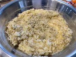 bowl of rice mixture for rice crust pizza