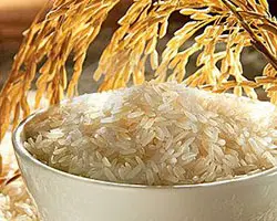 bowl of rice with grain on the stock