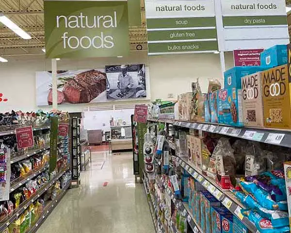 natural foods aisle at supermarket natural foods aisle at supermarket
