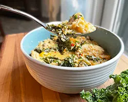 Thai chicken curry in bowl with spoon