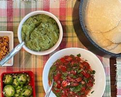 salsa, guacamole, tortillas, jalapenos, pepitas