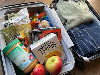 suitcase full of gluten-free snacks