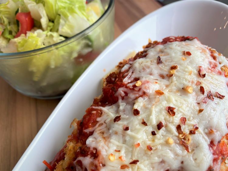 Gluten free chicken parm with side salad